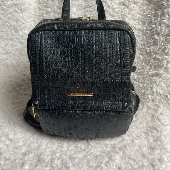 Steve Madden Black synthetic embossed small backpack gold tone hardwares. - Picture 2 of 16
